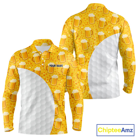 Mens Golf Polo Shirts Custom Beer Pattern, Funny Beer Pattern Golf Team Shirt NBT598