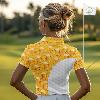 Womens Golf Polo Shirts Custom Beer Pattern, Funny Beer Pattern Golf Team Shirt NBT598