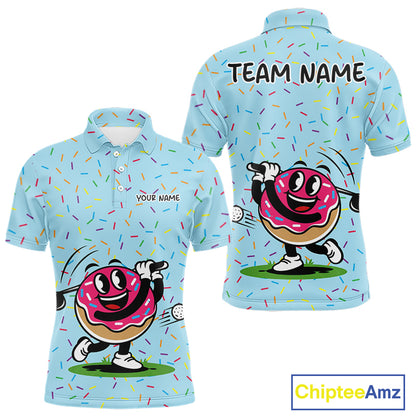 Funny Pink Donut Golf Polo Shirts For Mens, Golf Polo Shirts Custom Donut Pattern, Funny Golf Shirts NBT607