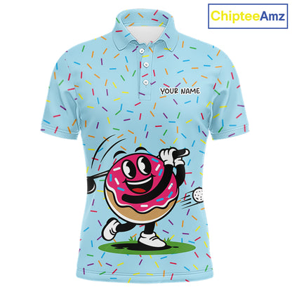 Funny Pink Donut Golf Polo Shirts For Mens, Golf Polo Shirts Custom Donut Pattern, Funny Golf Shirts NBT607