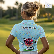 Load image into Gallery viewer, Funny Pink Donut Golf Polo Shirts For Womens, Golf Polo Shirts Custom Donut Pattern, Funny Golf Shirts NBT607