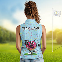 Load image into Gallery viewer, Funny Pink Donut Sleeveless Golf Polo Shirts For Womens, Golf Polo Shirts Custom Donut Pattern, Funny Golf Shirts NBT607