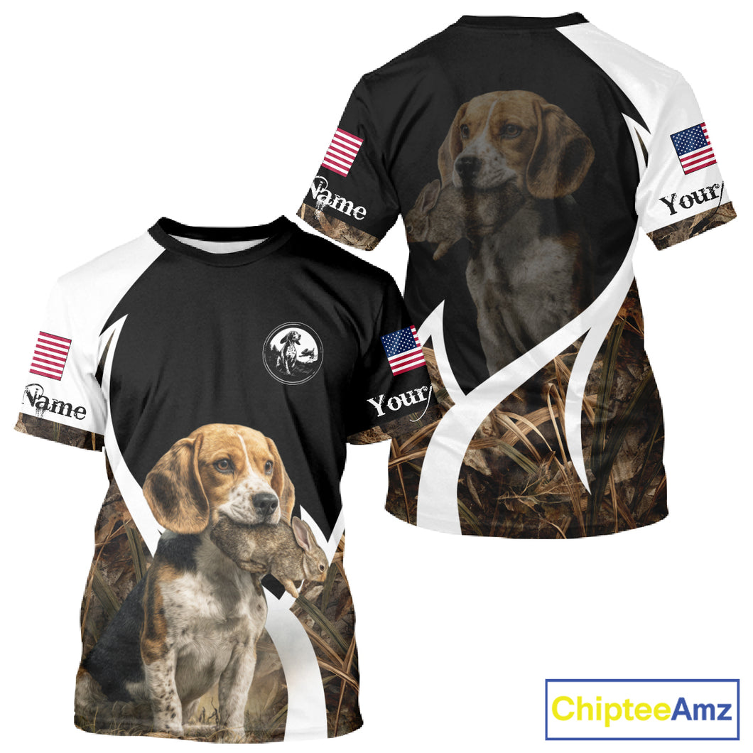 Personalized Rabbit Hunting Beagle Dog American Flag Details Camo 3D Shirts, Rabbit Hunting Gifts NBT216