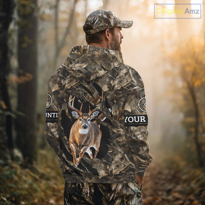 Personalized Whitetail Deer Hunting Custom Name Camo Shirt, Hunting Hoodie Sweatshirt for Men NBT320