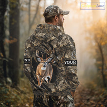 Load image into Gallery viewer, Personalized Whitetail Deer Hunting Custom Name Camo Shirt, Hunting Hoodie Sweatshirt for Men NBT320