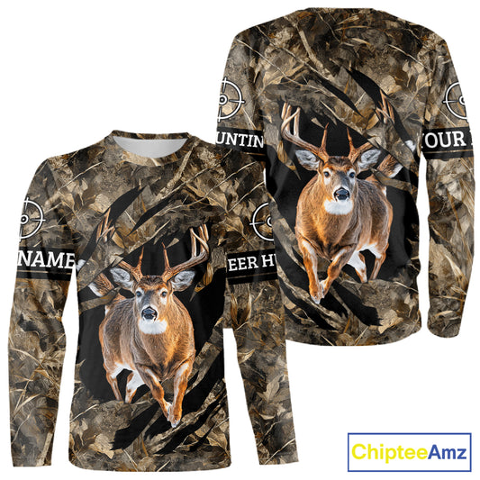 Personalized Whitetail Deer Hunting Custom Name Camo Shirt, Hunting Hoodie Sweatshirt for Men NBT320