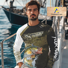 Load image into Gallery viewer, Green Camo Custom Walleye Fishing Shirts Long Sleeve, Walleye Fishing Jerseys NBT413