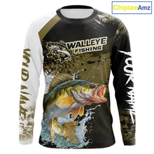 Load image into Gallery viewer, Green Camo Custom Walleye Fishing Shirts Long Sleeve, Walleye Fishing Jerseys NBT413