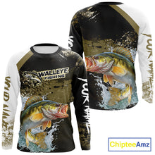 Load image into Gallery viewer, Green Camo Custom Walleye Fishing Shirts Long Sleeve, Walleye Fishing Jerseys NBT413