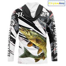 Load image into Gallery viewer, Gray Camo Pike Fishing Jerseys For Men, Custom Pike Fishing Shirt Long Sleeve Hooded NBT415