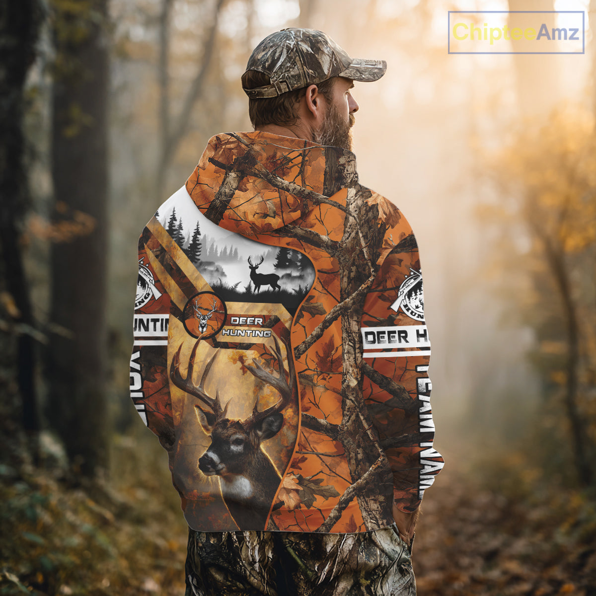 Fall Camo Whitetail Deer Hunting Shirt with Custom Name – Personalized Hunting Clothes for Men NBT26