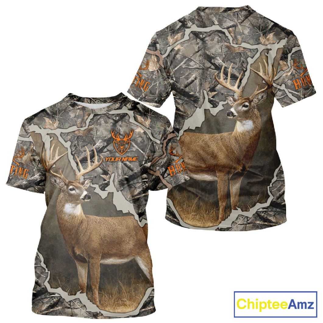 Custom Whitetail Deer Hunting Custom Name Camo Shirt, Deer Hunting Apparel, Camouflage Deer Shirts NBT118
