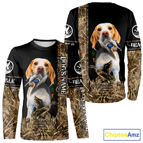 Duck Hunting with Beagle Dog Camo Custom Name All Over Print Shirts, Hunting Gifts NBT120