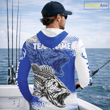 Load image into Gallery viewer, Blue Camo Bass Fishing Jerseys For Fishing Team, Bass Skeleton Fishing Shirts Long Sleeve Hooded NBT418