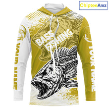 Load image into Gallery viewer, Yellow Camo Bass Fishing Jerseys For Fishing Team, Bass Skeleton Fishing Shirt Long Sleeve Hooded NBT419