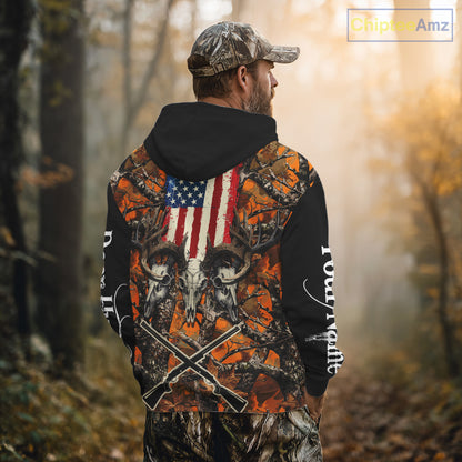 Custom Orange Camo US Flag Rifle Personalized Hunting Shirts, Deer Hunting Clothes NBT282