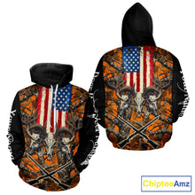 Load image into Gallery viewer, Custom Orange Camo US Flag Rifle Personalized Hunting Shirts, Deer Hunting Clothes NBT282
