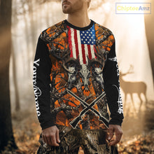 Load image into Gallery viewer, Custom Orange Camo US Flag Rifle Personalized Hunting Shirts, Deer Hunting Clothes NBT282
