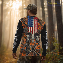 Load image into Gallery viewer, Custom Orange Camo US Flag Rifle Personalized Hunting Shirts, Deer Hunting Clothes NBT282