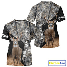 Load image into Gallery viewer, Winter Whitetail Deer Camo Customize Name 3D All Over Printed Long Sleeve Hunting Shirts for Men NBT332