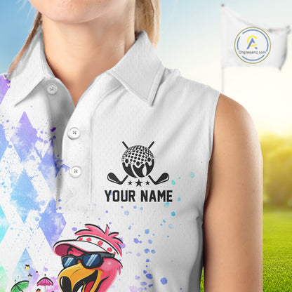 Personalized Womens Sleeveless Argyle Golf Polo Shirt, Custom Name Funny Golf Team Shirts, Golf Lover Gift NBT480