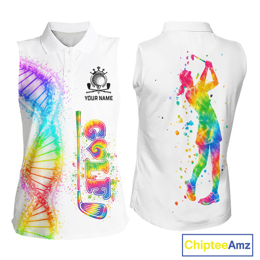 Custom Tie Dye Color Golf Lover Womens Sleeveless Polo Shirt, It's in my DNA Shirt, Golf Gifts NBT483