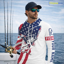 Load image into Gallery viewer, Hooded Bass Fishing American Flag Fishing Tournament Shirts, Personalized Bass Long Sleeve Fishing Jerseys NBT485