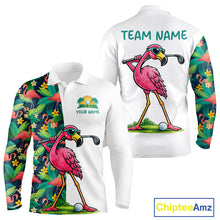 Load image into Gallery viewer, Funny Flamingo Mens Golf Polo Shirts Colorful Tropical Flamingo Custom Name, Golf Gifts  NBT487