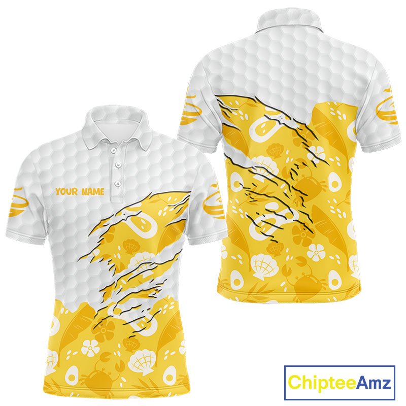 Custom Yellow Summer Pattern Mens Golf Polo Shirts Summer Golf Shirt For Vacation, Golf Team Shirt NBT732