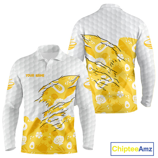 Custom Yellow Summer Pattern Mens Golf Polo Shirts Summer Golf Shirt For Vacation, Golf Team Shirt NBT732