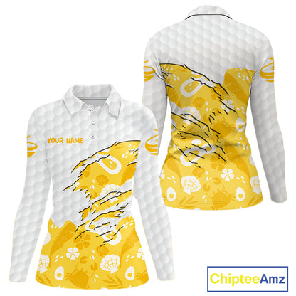Custom Yellow Summer Pattern Womens Golf Polo Shirts Summer Golf Shirt For Vacation, Golf Team Shirt NBT732