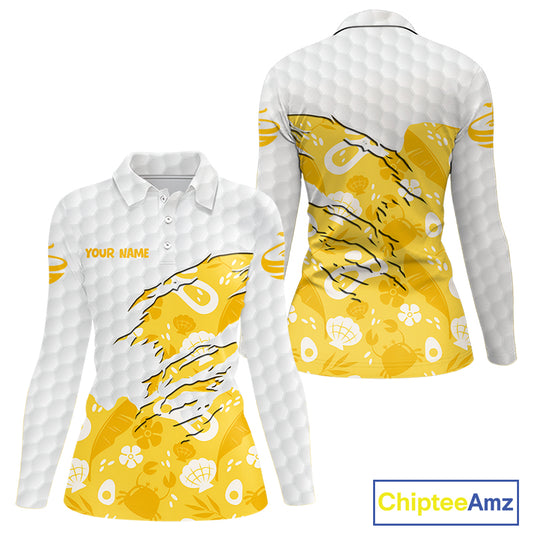 Custom Yellow Summer Pattern Womens Golf Polo Shirts Summer Golf Shirt For Vacation, Golf Team Shirt NBT732