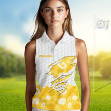 Load image into Gallery viewer, Custom Yellow Summer Pattern Womens Sleeveless Golf Polo Shirts Summer Golf Shirt For Vacation, Golf Team Shirt NBT732
