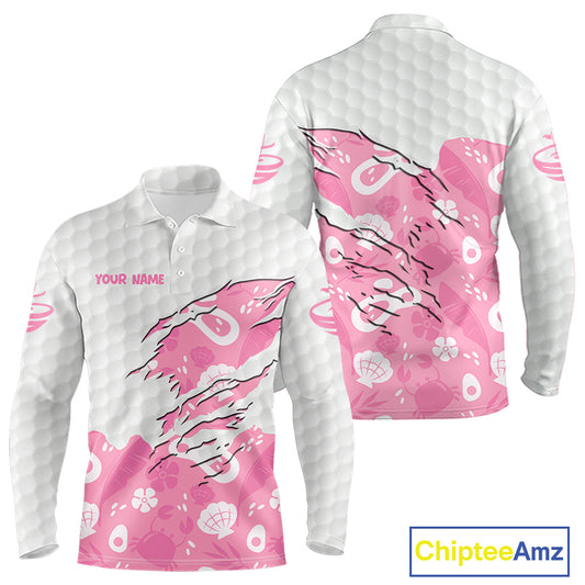 Custom Pink Summer Pattern Mens Golf Polo Shirts Summer Golf Shirt For Vacation, Golf Team Shirt NBT733