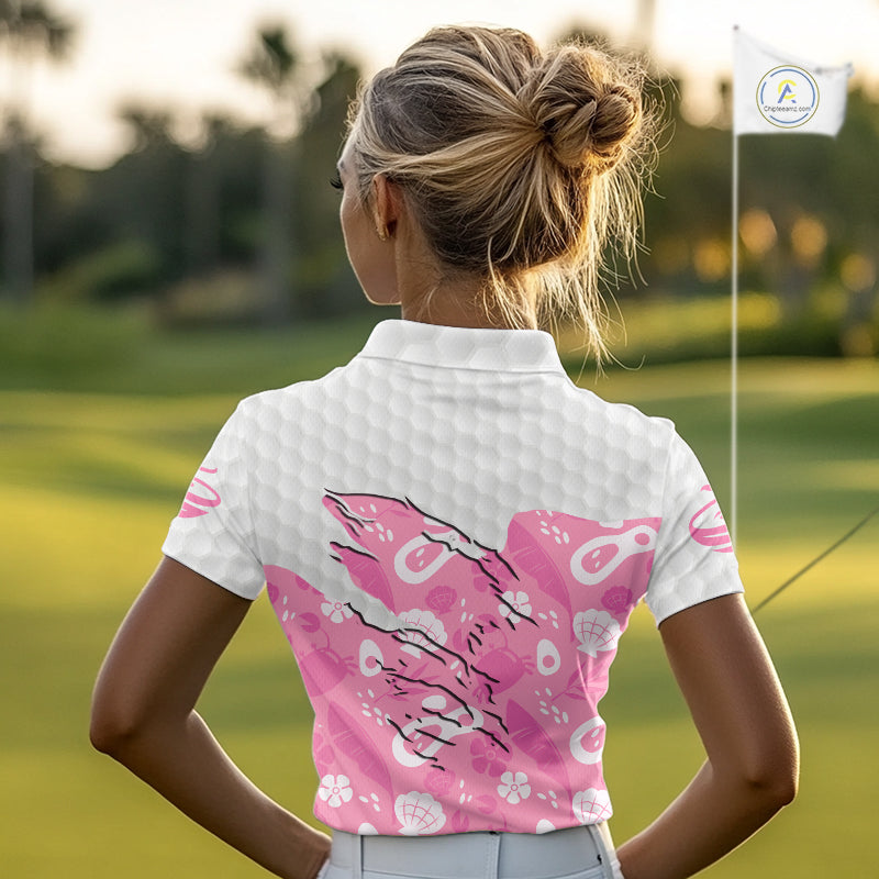Custom Pink Summer Pattern Womens Golf Polo Shirts Summer Golf Shirt For Vacation, Golf Team Shirt NBT733