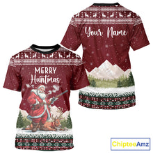 Load image into Gallery viewer, Funny Ugly Pattern Santa Deer Hunting Customized Name All Over Print Shirts for Hunter NBT283