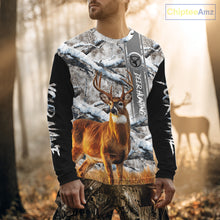 Load image into Gallery viewer, Winter Whitetail Deer Camo Hunting Hoodie 3D All Over Printed Long Sleeves Hunting Shirt For Men NBT335