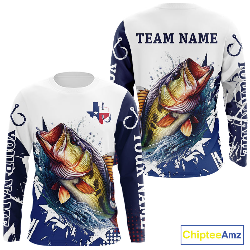Bass Fishing 3D Texas Flag Western Shirts Customize Bass Fishing Jerseys, Sun Protection Shirts NBT738