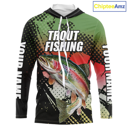 Rainbow Trout Fishing Shirt Long Sleeve Hooded Custom Name, Fishing Team Shirts NBT426