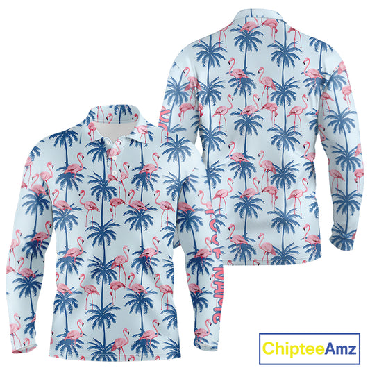 Flamingo Tropical Palm Tree Mens Polo Shirt, Custom Matching Polo Team, Golf Gifts For Men NBT494