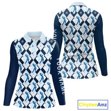 Load image into Gallery viewer, Blue Argyle Golf Polo Shirt For Women, Golf Friends Shirt, Blue Retro Golf Outfits NHT565