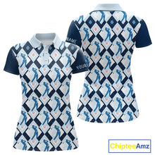 Load image into Gallery viewer, Blue Argyle Golf Polo Shirt For Women, Golf Friends Shirt, Blue Retro Golf Outfits NHT565