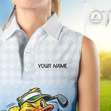 Load image into Gallery viewer, Funny Duck Sleeveless Golf Polo Shirt For Womens, Cute Duck With Beer Print Shirt, Sporty Animal Golf Gift|Blue NBT622
