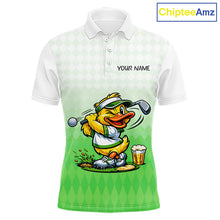 Load image into Gallery viewer, Funny Duck Golf Polo Shirt For Men, Cute Duck With Beer Print Shirt, Sporty Animal Golf Gift|Green NBT623