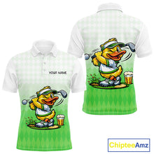 Load image into Gallery viewer, Funny Duck Golf Polo Shirt For Men, Cute Duck With Beer Print Shirt, Sporty Animal Golf Gift|Green NBT623