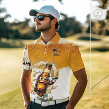 Load image into Gallery viewer, Men golfer wearing custom funny beer golf shirt in the golf course