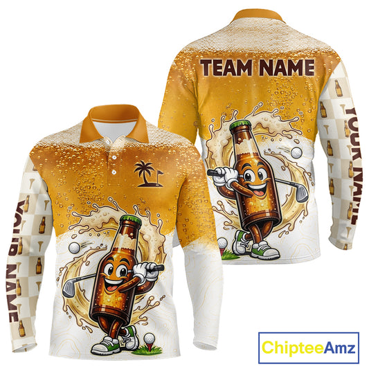 Custom Beer Golf Polo Shirt, Funny Beer Bottle Golfer Polo, Golf Team Name Shirt Beer Lover Golf Gift NBT752