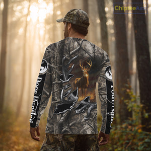 American Flag Camo Deer Hunting Shirts with Antler for Men, Hunting Gift Ideas for Hunters NBT46