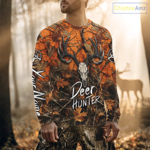 Deer Hunting Orange Camo Deer Skull Full Printing Custom Name Shirts, Custom Deer Hunting Shirt NBT144