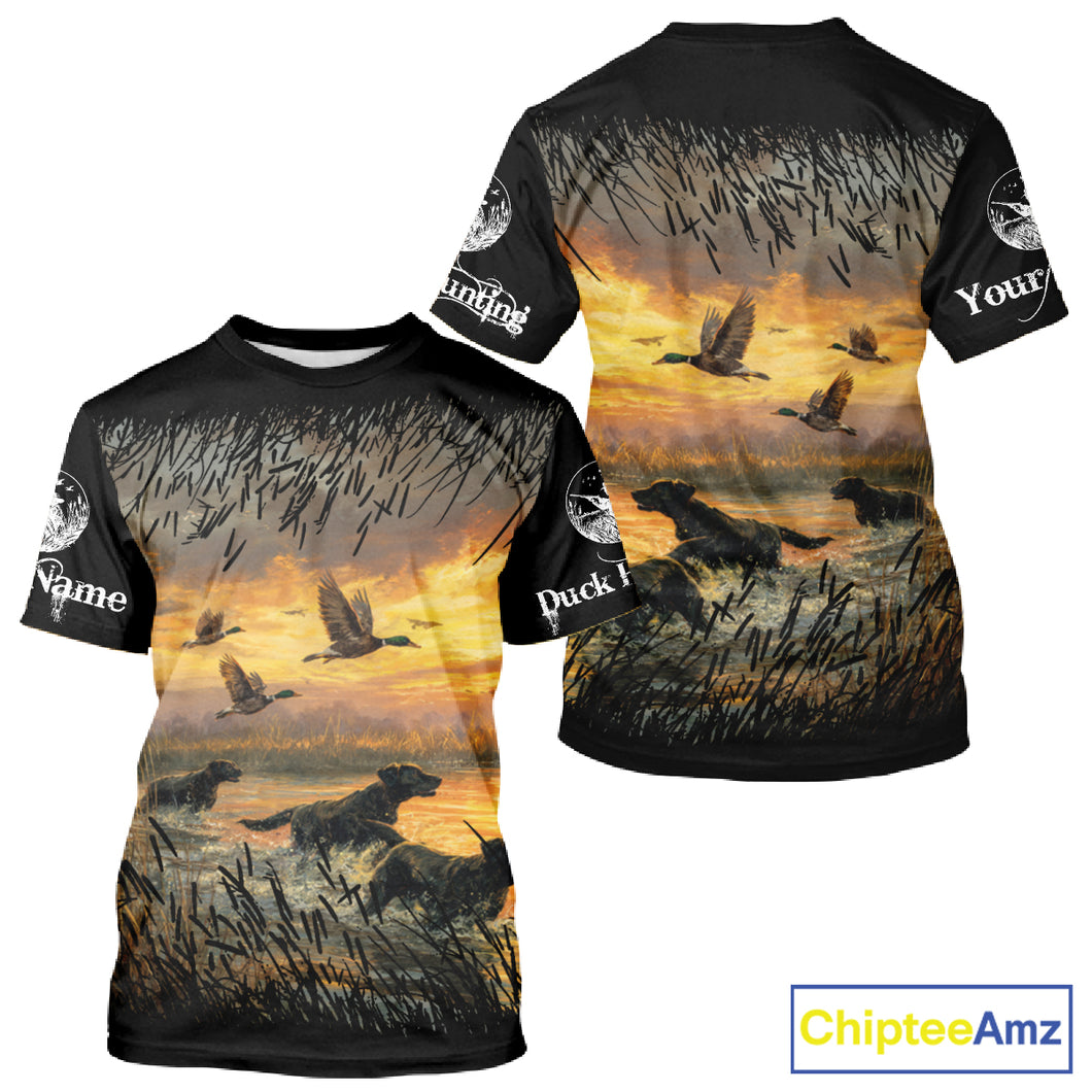 Duck Hunting Mallard Duck with Black Labrador Retriever Dog Custom Name Shirts, Hunting Gifts NBT146
